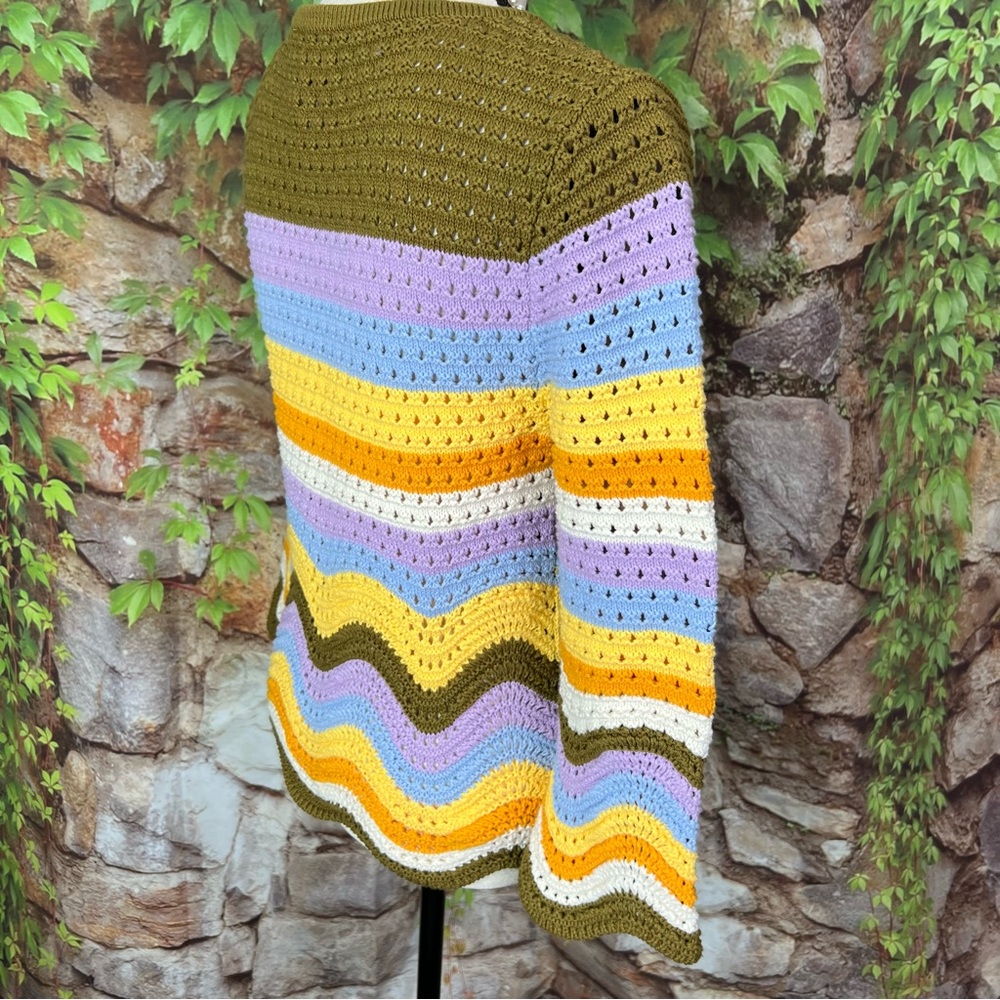 NWOT RACHEL ZOE Rainbow Chevron Stripe Scallop Hem Knit Sweater, S - Picture 7 of 10